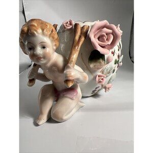 Thame Bone China Planter Art Nouveau Child Pulls Egg Hand Painted Applied Flora